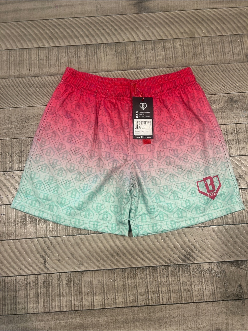 Youth Gradient Red to Mint Athletic Shorts with Emblem